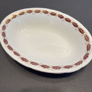 Paragon Elegance Oval Serving Deep Dish Bowl Bone China England Burgundy Leave